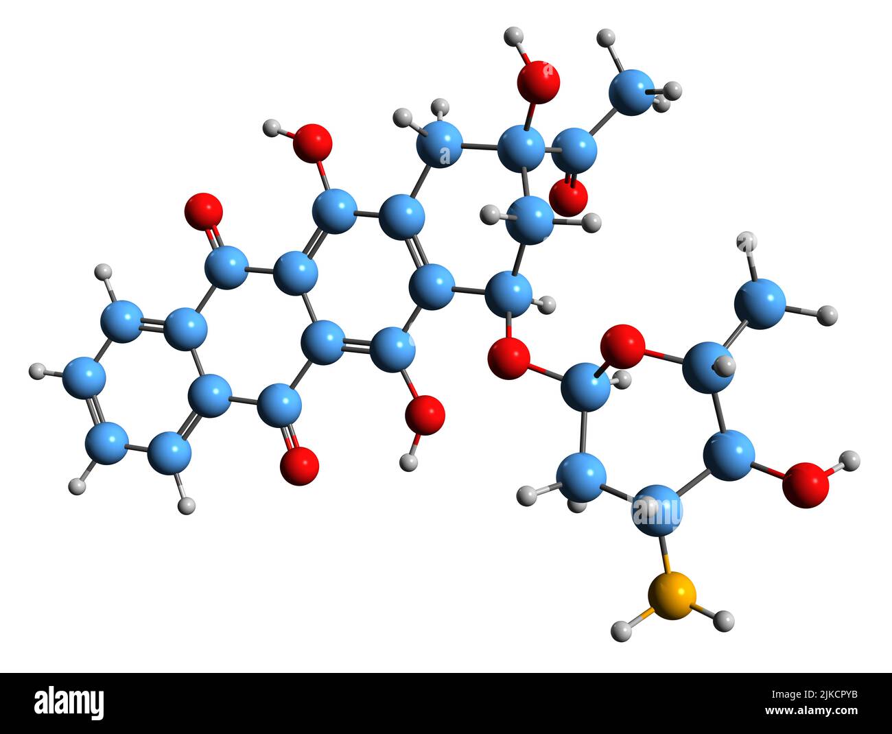 3D image of Idarubicin skeletal formula - molecular chemical structure of anthracycline antileukemic drug isolated on white background Stock Photo