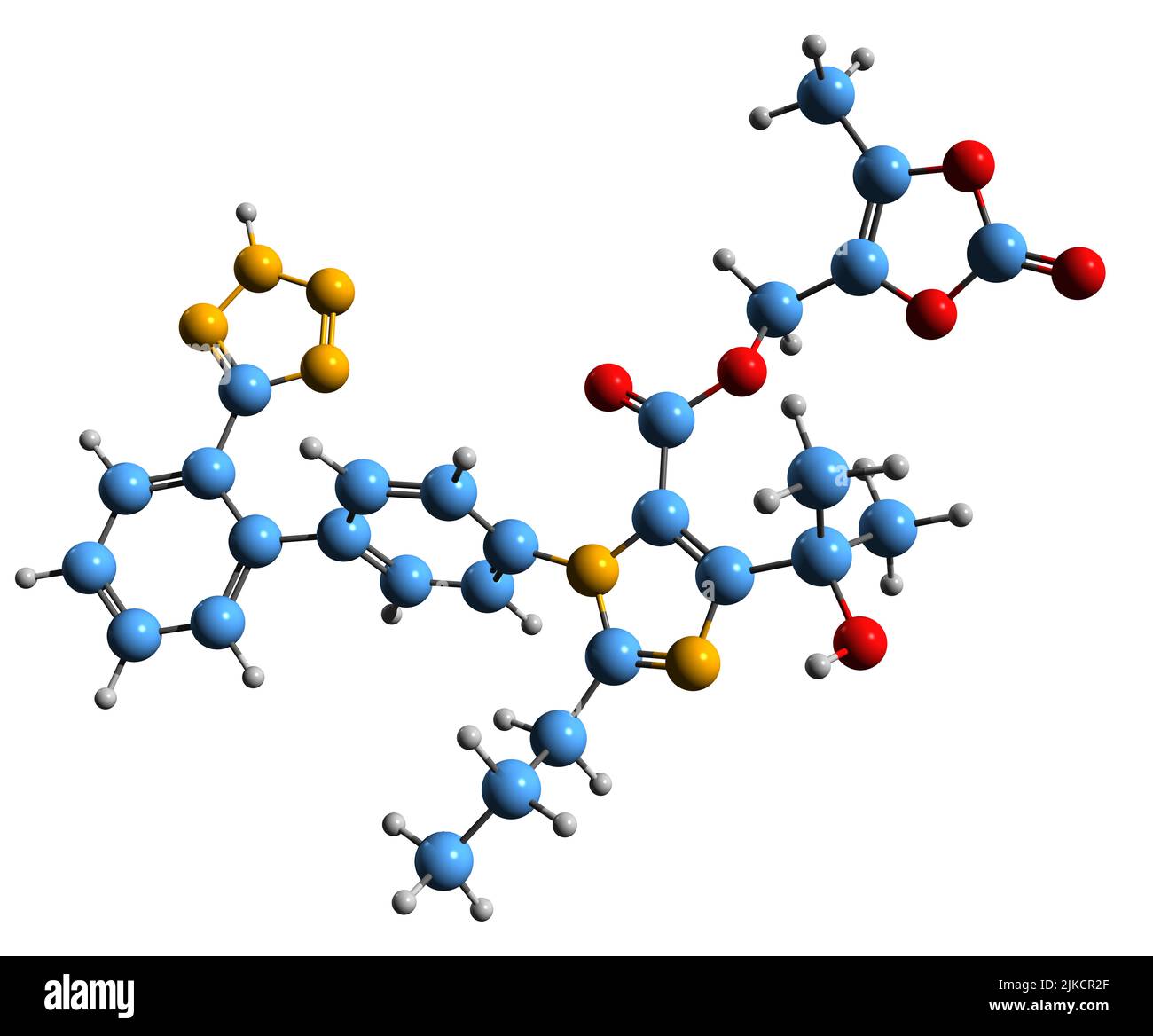 3D image of Olmesartan skeletal formula - molecular chemical structure of  high blood pressure medicament isolated on white background Stock Photo