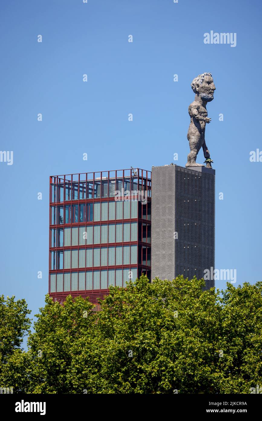 Gelsenkirchen, North Rhine-Westphalia, Germany - Nordsternpark, here the Nordstern colliery tower with the HERCULES OF GELSENKIRCHEN, an 18-meter high Stock Photo
