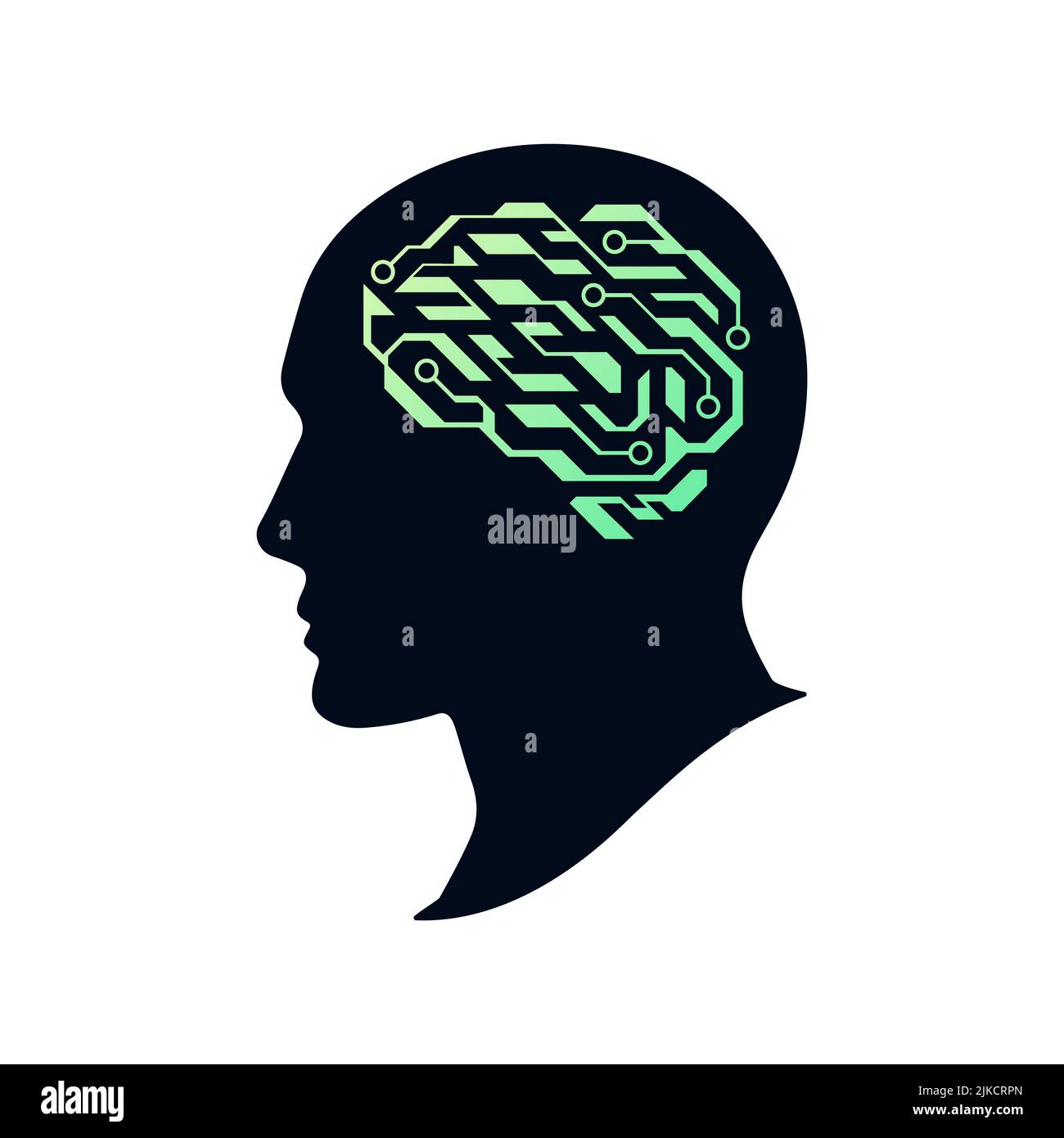 Cyberbrain vector illustration. Artificial Intelligence AI concept. Artificial human brain. Abstract concept of cyber technology, machine learning, ro Stock Vector