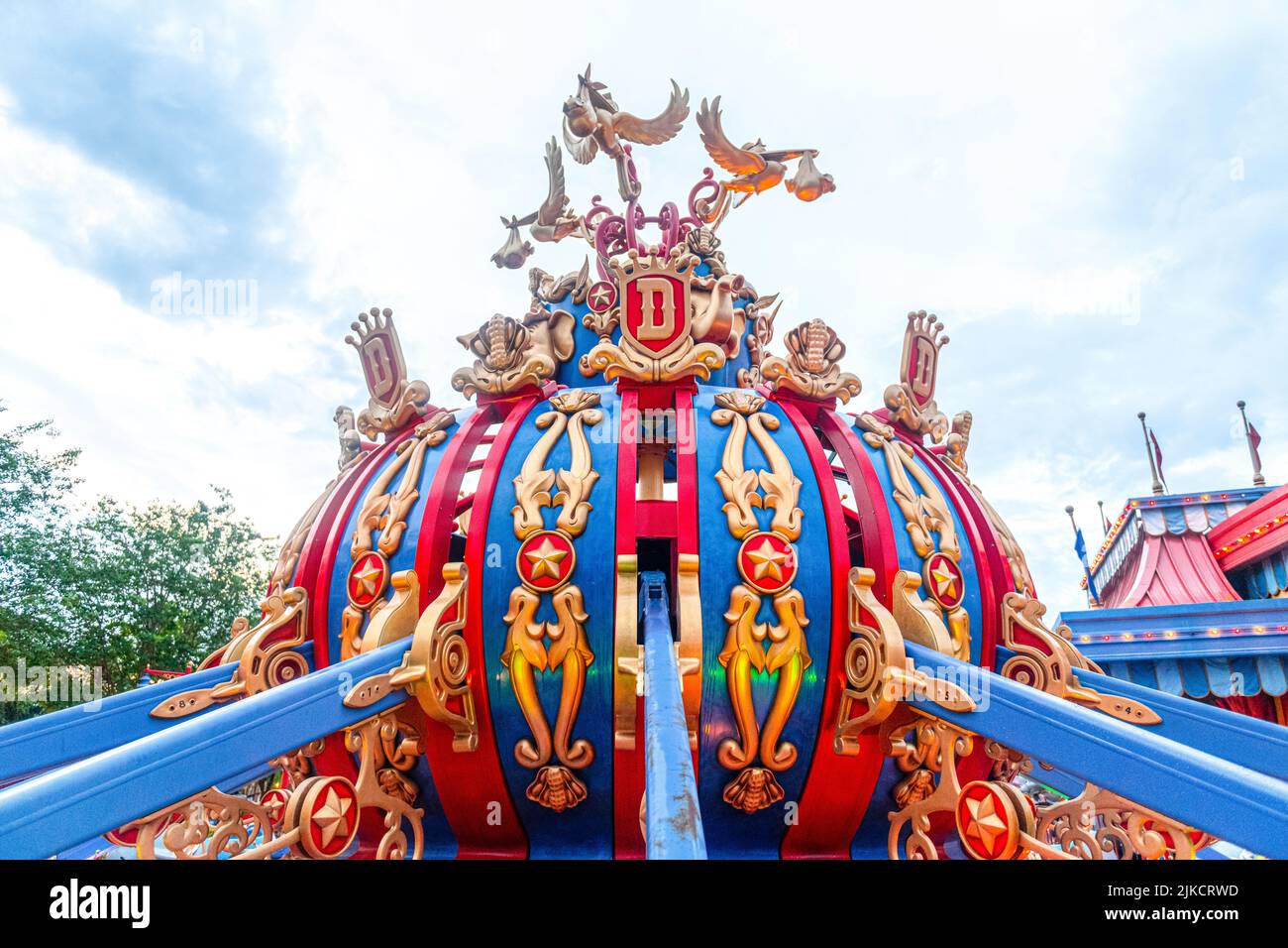 Amusement park ride named Dumbo The Flying Elephant. Stock Photo