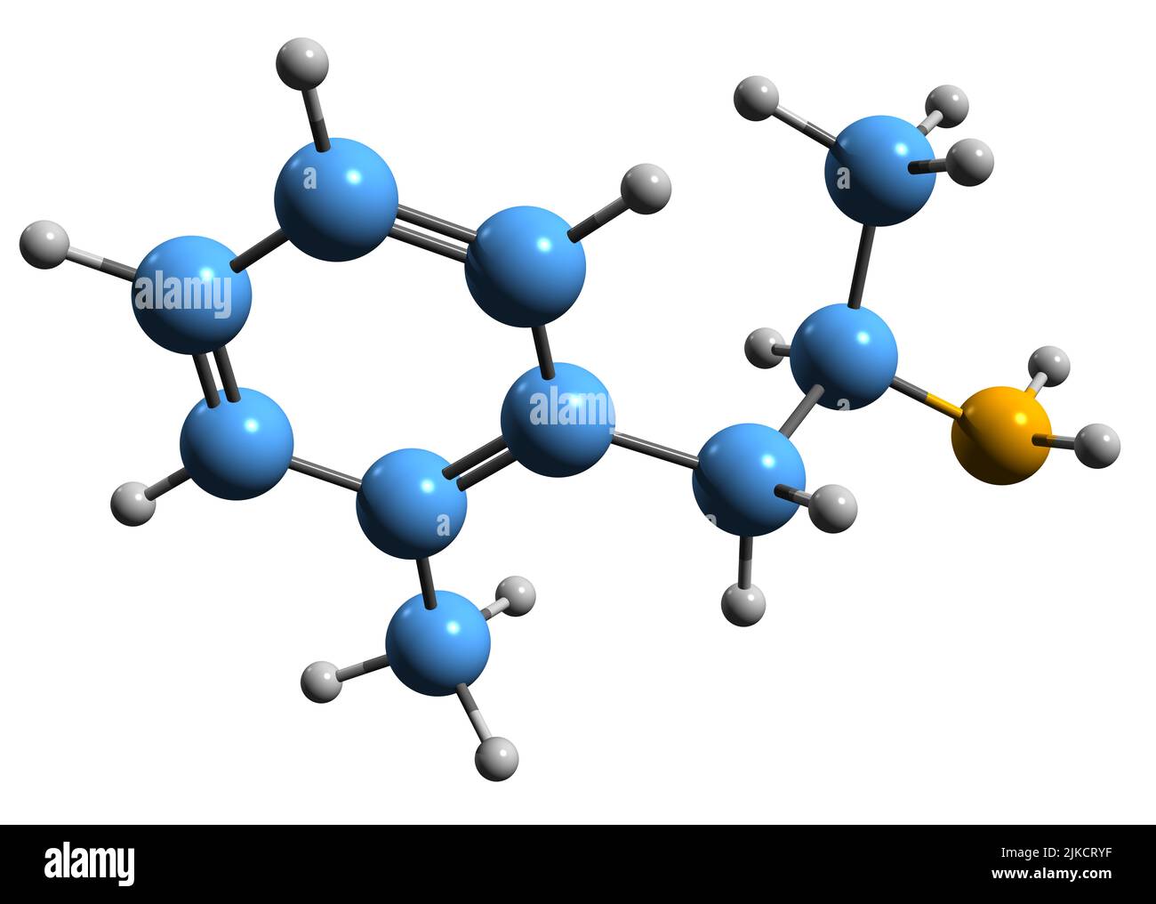 3D image of Ortetamine skeletal formula - molecular chemical structure of  stimulant drug 2-methylamphetamine isolated on white background Stock Photo