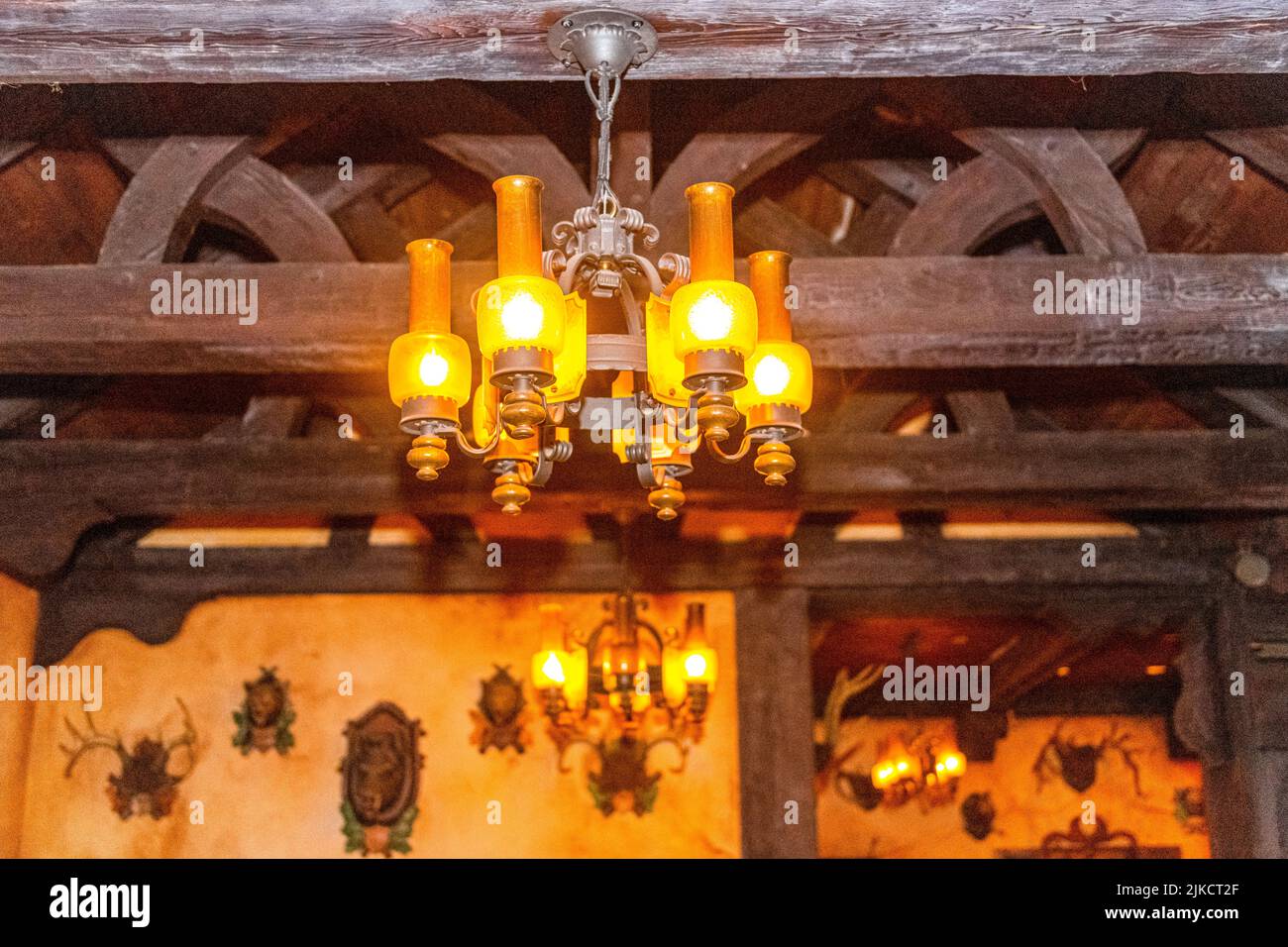 Old colonial style lamp inside the Gaston's tavern building. Stock Photo