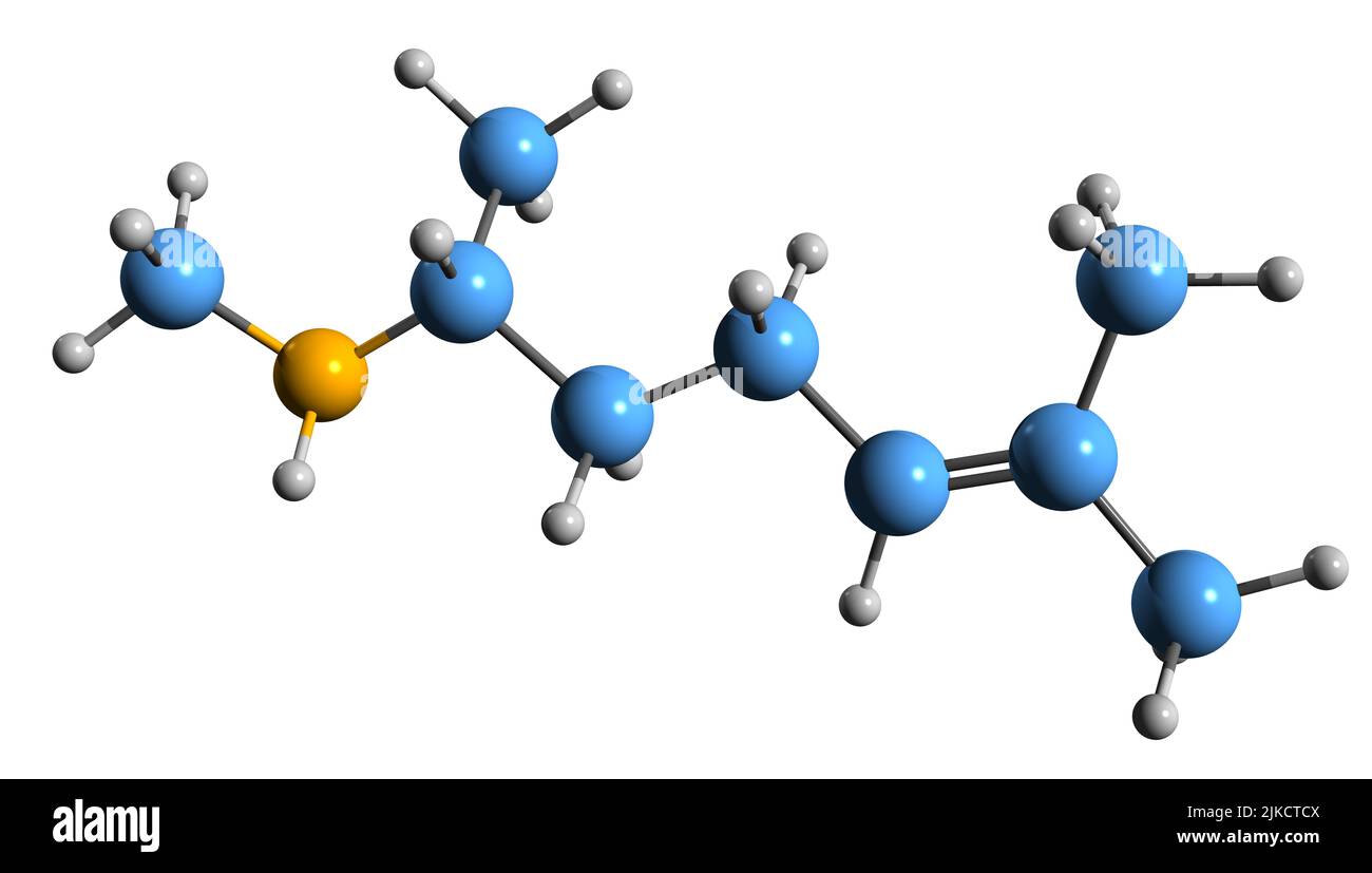 3D image of Isometheptene skeletal formula - molecular chemical structure of sympathomimetic amine isolated on white background Stock Photo