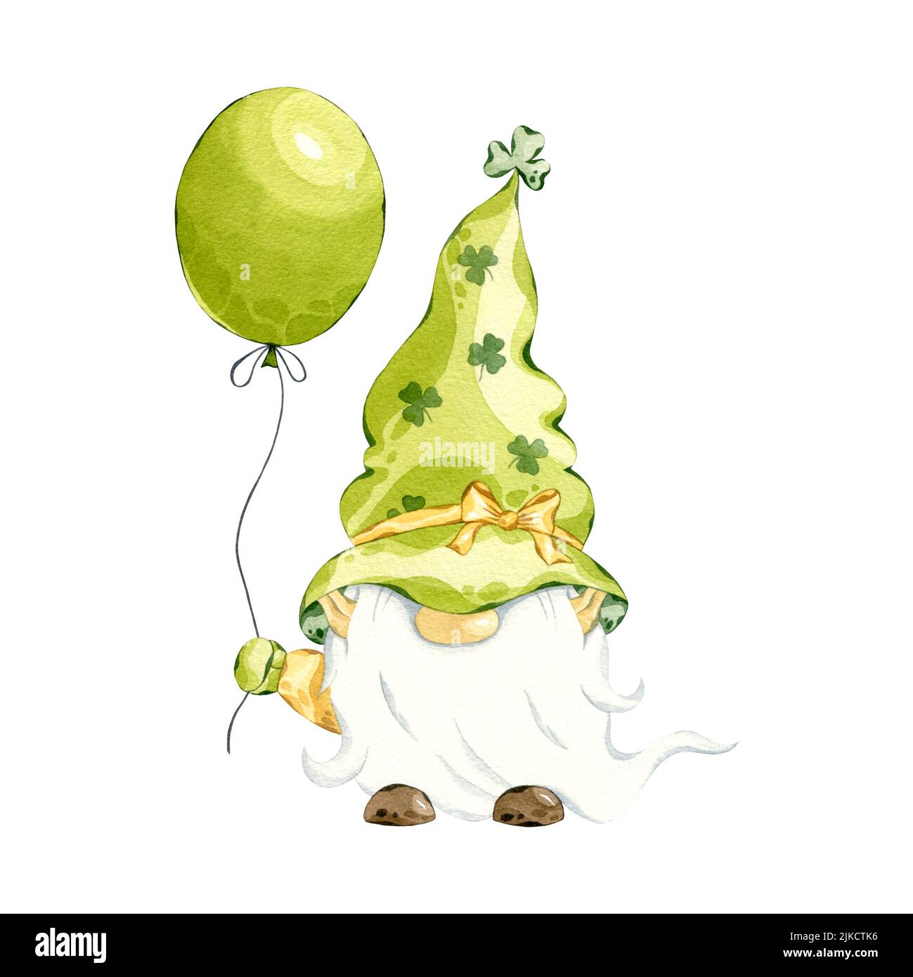 St Patrick's day leprechaun. Watercolor gnome with balloon. Hand drawn ...