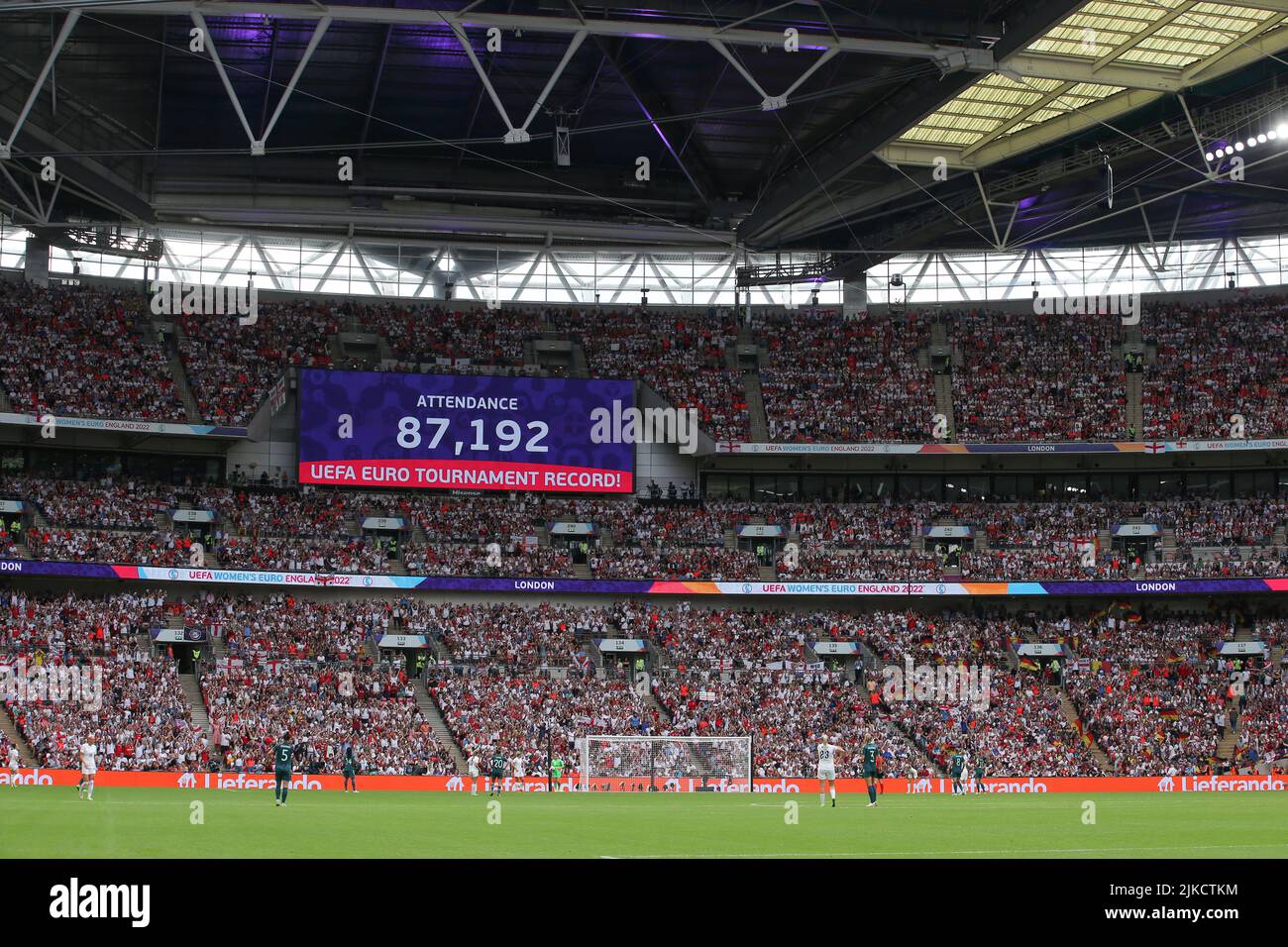 London, England, 31st July 2022. The official record attendance is displayed on the stadium
