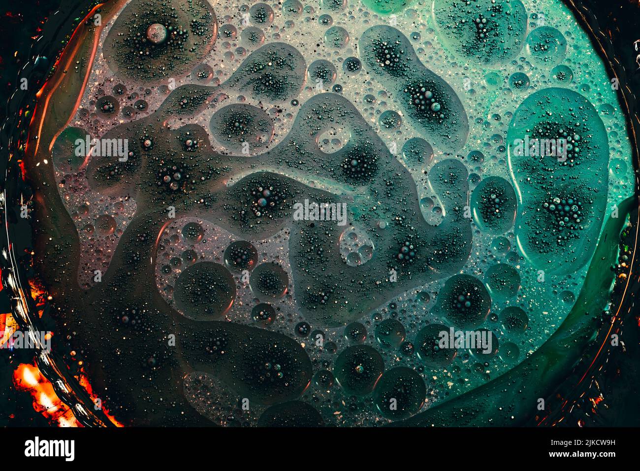 abstract art teal green paint bubbled texture Stock Photo