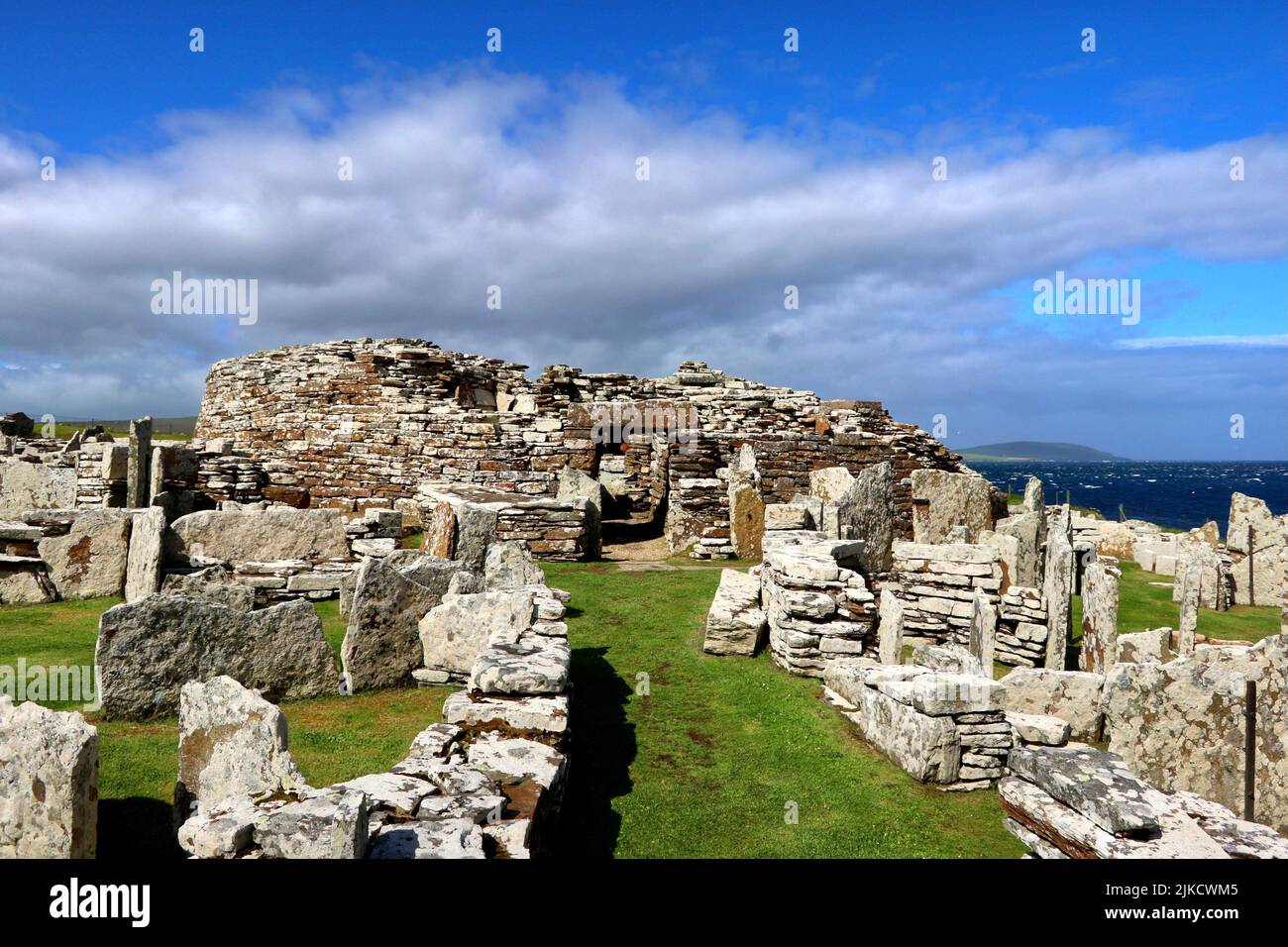 The remains of the Broch of Gurness on Orkney. Stock Photo