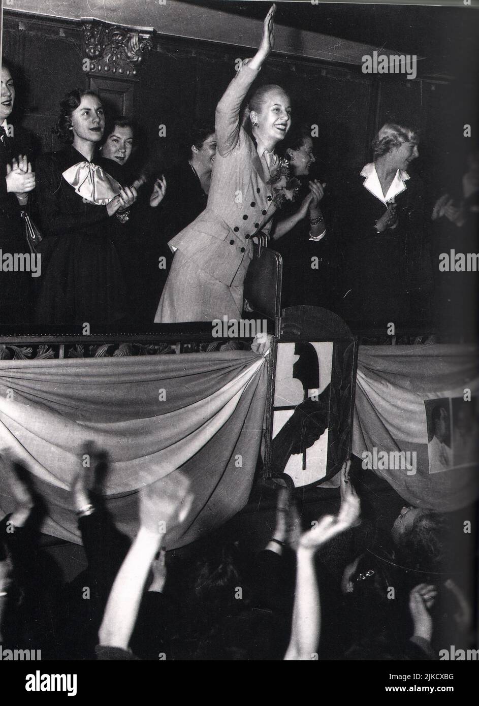 Eva Peron, former Argentinian First Lady and political leader, salutes in a political rally Stock Photo