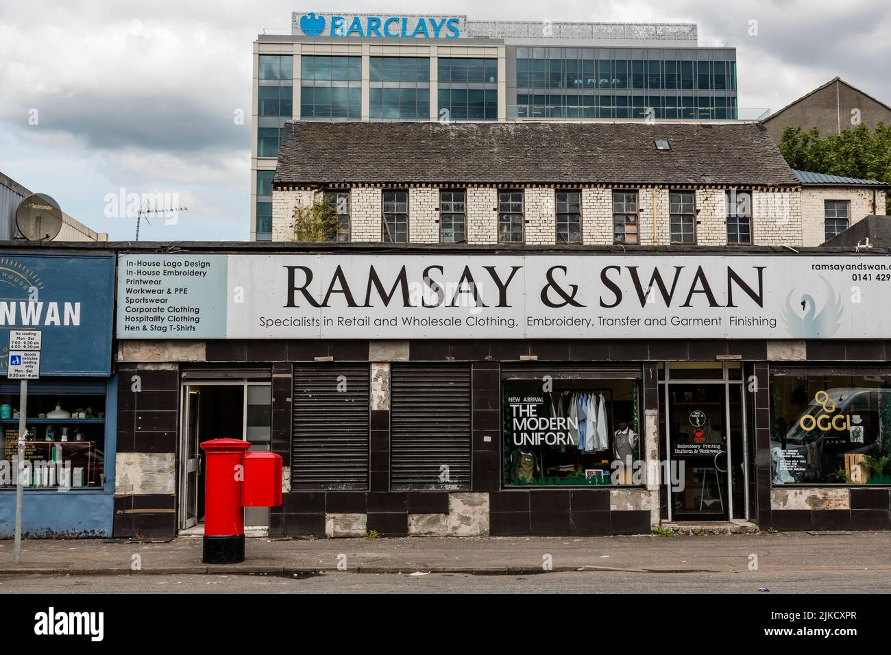 Shops beside the Barclays Bank Campus headquarters, formerly Buchanan