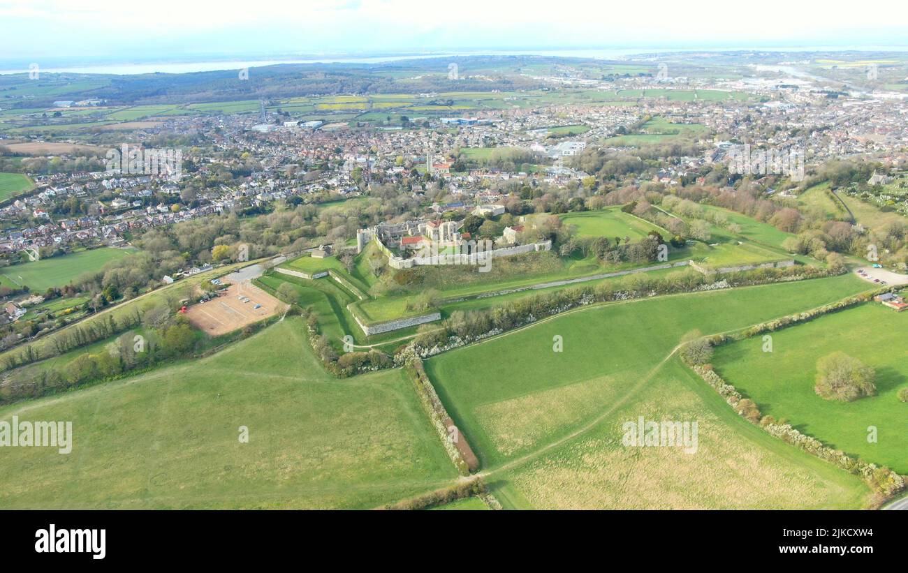 An aerial shot of Carisbrooke Castle Stock Photo Alamy