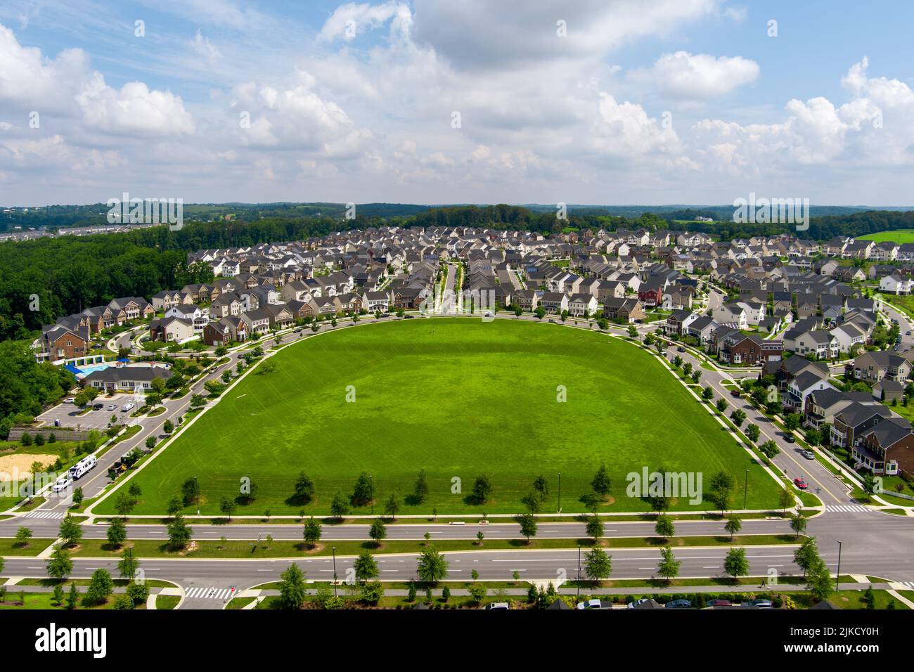 Aerial view of the Greenway Village subdivision in Clarksburg