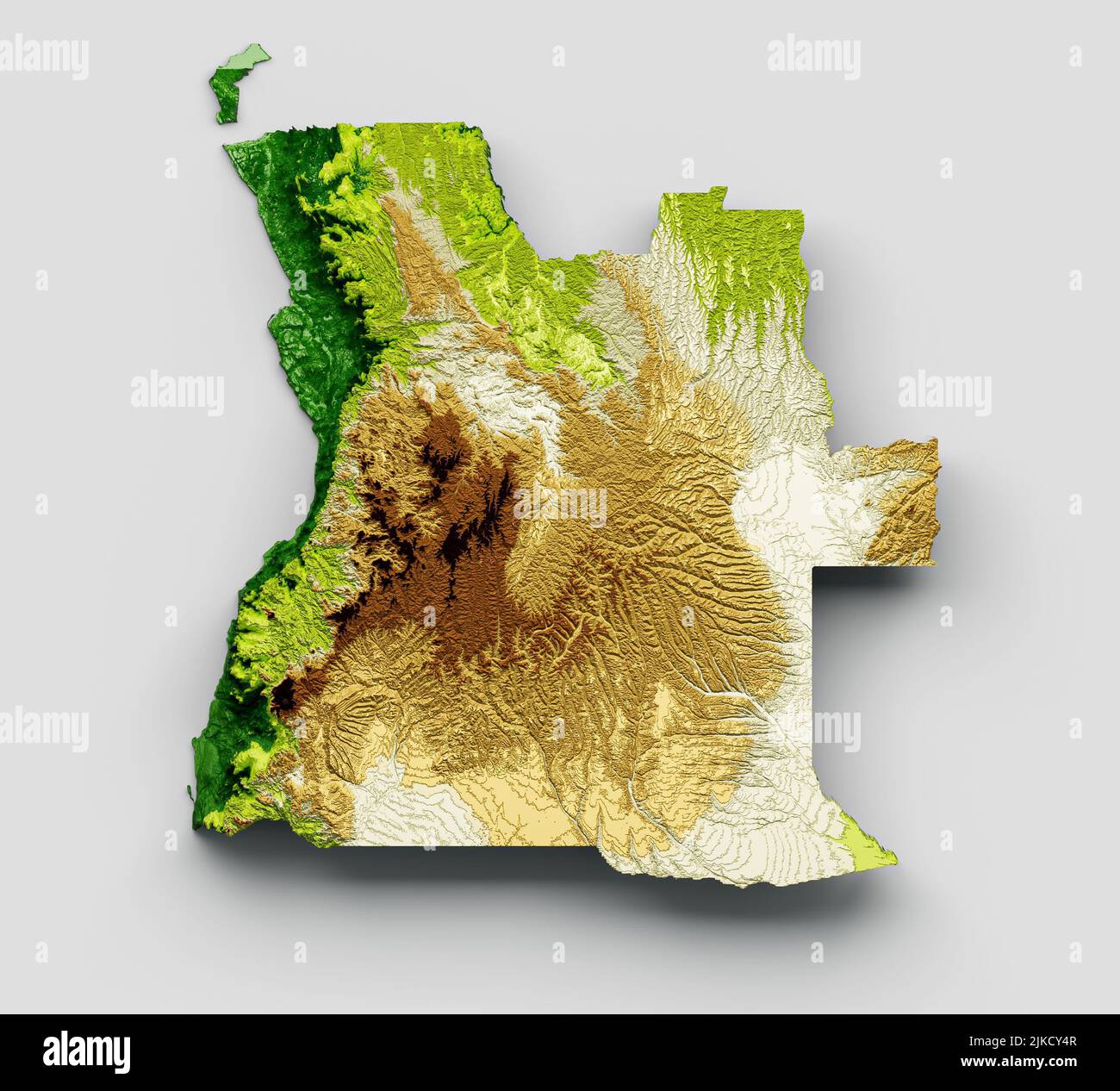 A 3D rendering of the map of Angola made of shaded relief Stock Photo