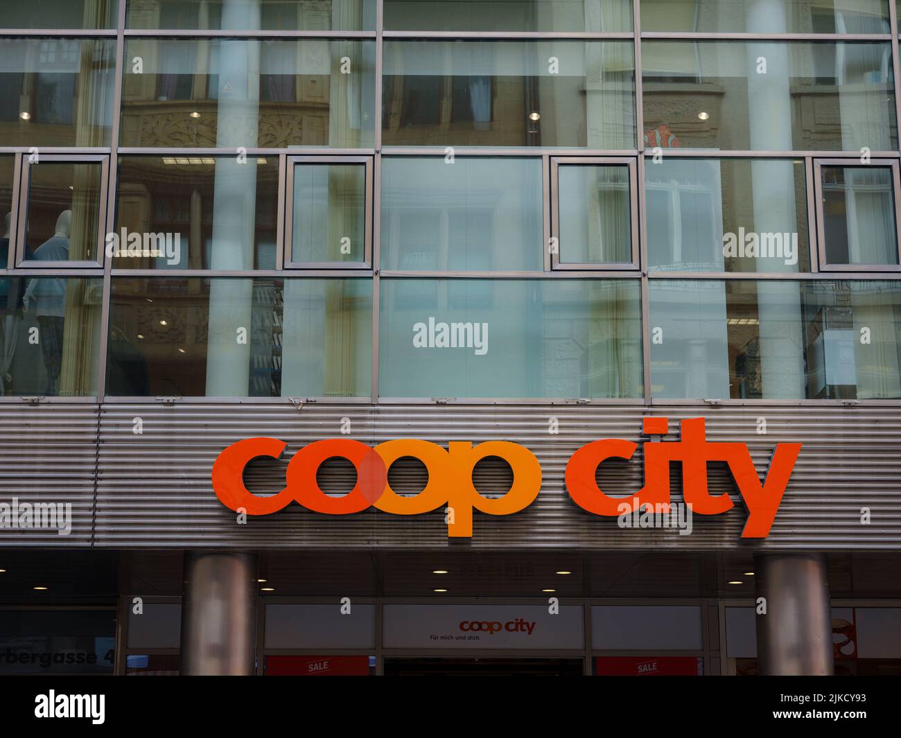 Basel, Switzerland July 4 2022 Coop sign on a store building. The