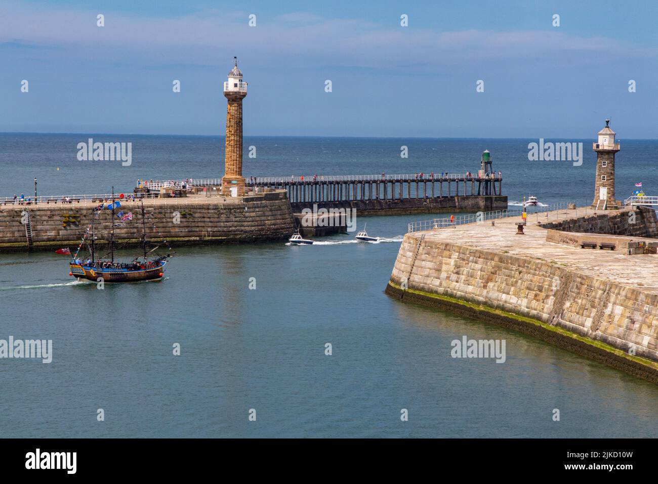Harbour walls and sea defences in Whitby, North Yorkshire Stock Photo