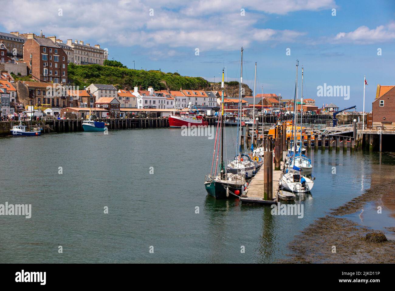 Fishing boats in the harbour at Whitby, North Yorkshire Stock Photo