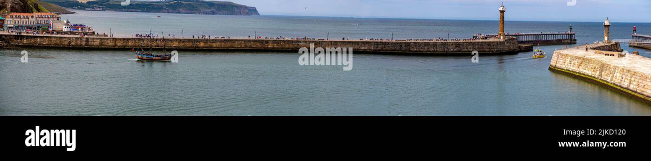 Harbour walls and sea defences in Whitby, North Yorkshire Stock Photo