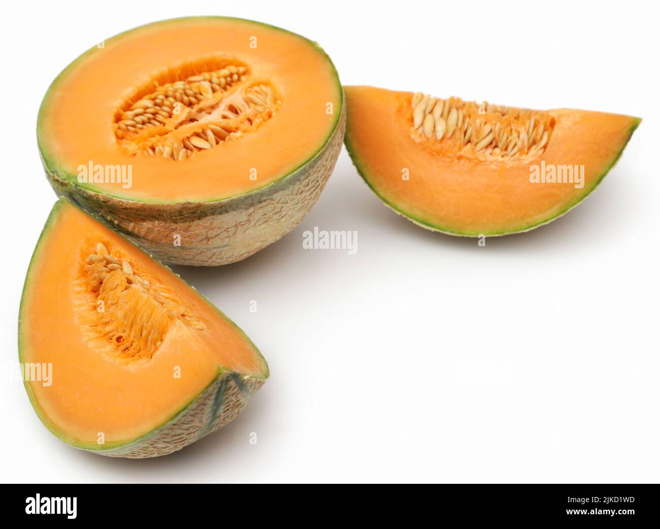 Cantaloupe or rockmelon over white background Stock Photo