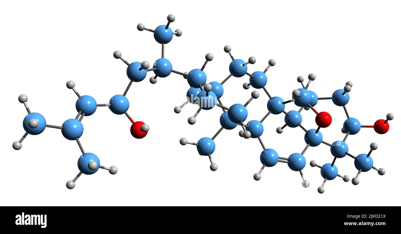 3D image of Karavilagenin E skeletal formula - molecular chemical structure of cucurbitane-type triterpenoid isolated on white background Stock Photo