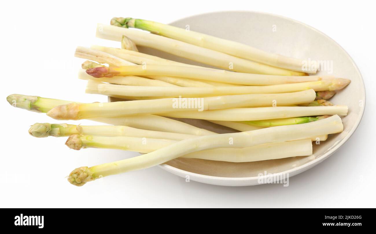 German White Asparagus ready to cook over white background Stock Photo