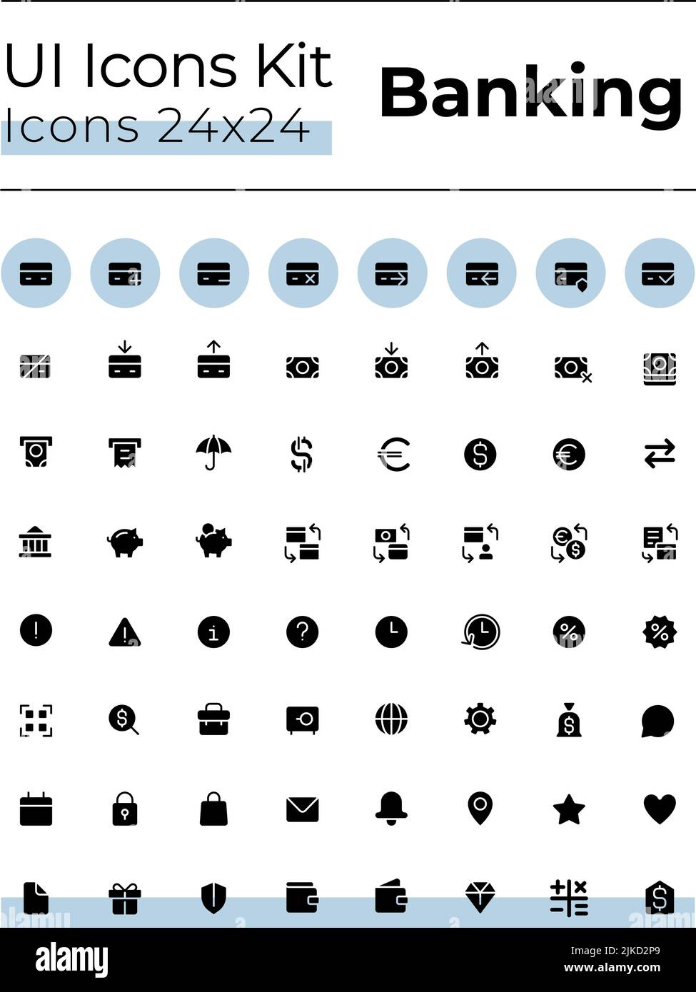Banking and finance black glyph ui icons set Stock Vector