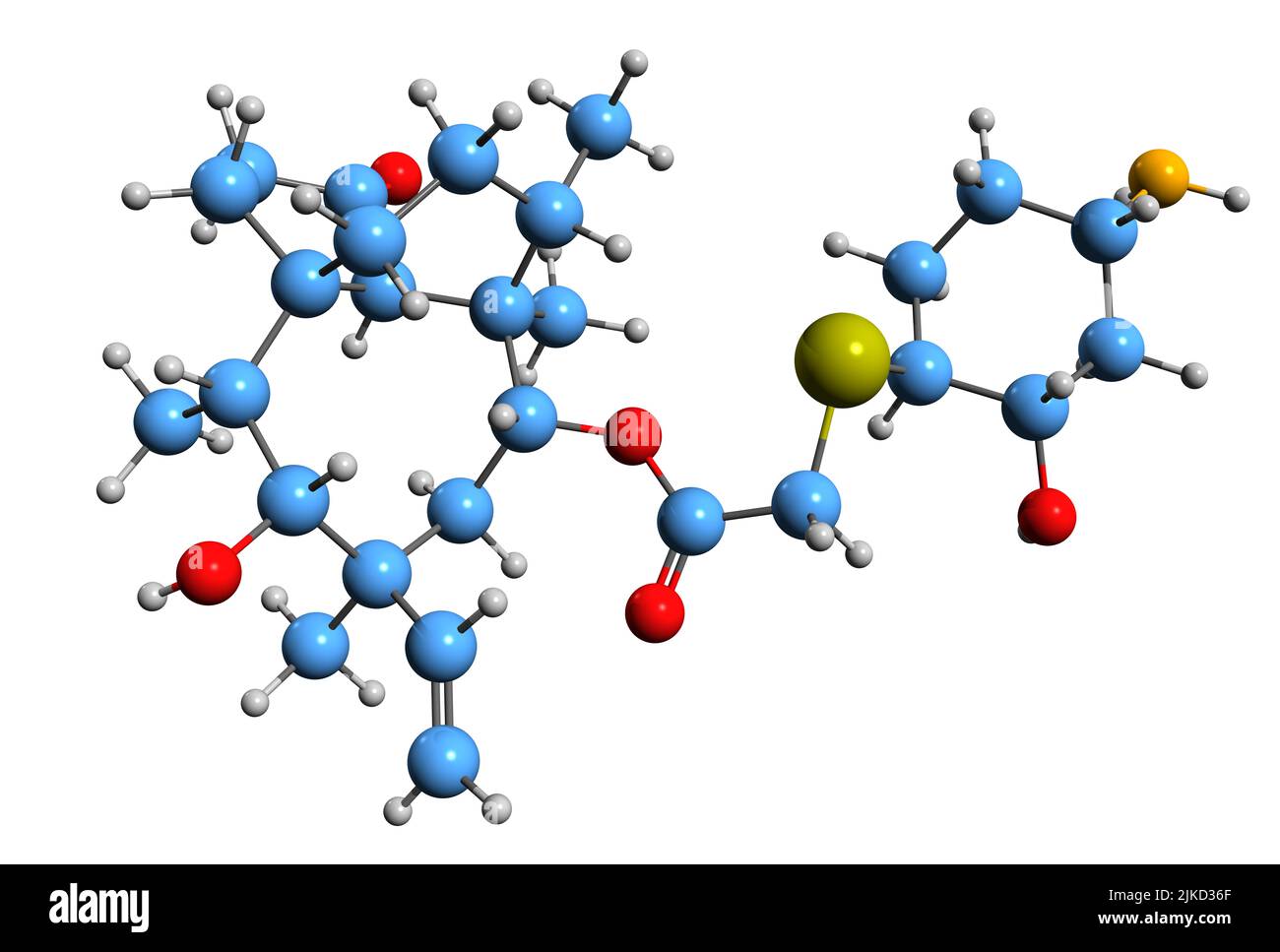 3D image of Lefamulin skeletal formula - molecular chemical structure of antibiotic medication isolated on white background Stock Photo