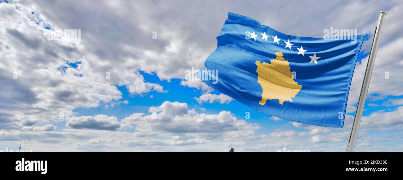 Flag of Kosovo officially the Republic of Kosovo is a partially recognised state in Southeast Europe. Stock Photo