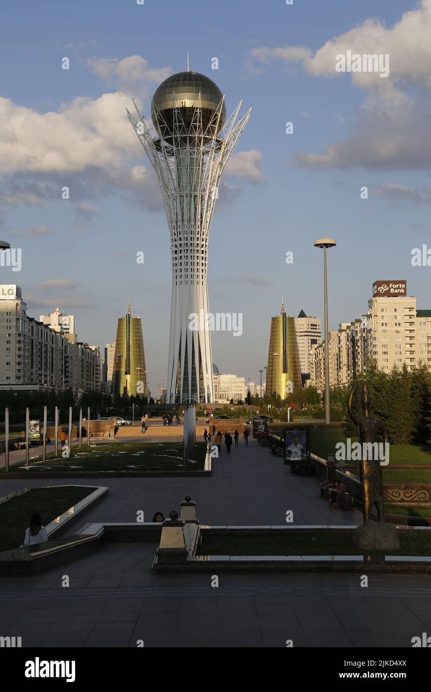 Bright view on Baiterek, Бәйтерек, "Tree of Life" tower in Nur-Sultan ...