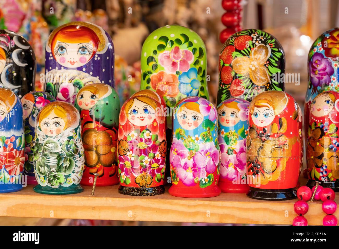 A set of Matryoshka dolls, lots of Russian stacking dolls on display