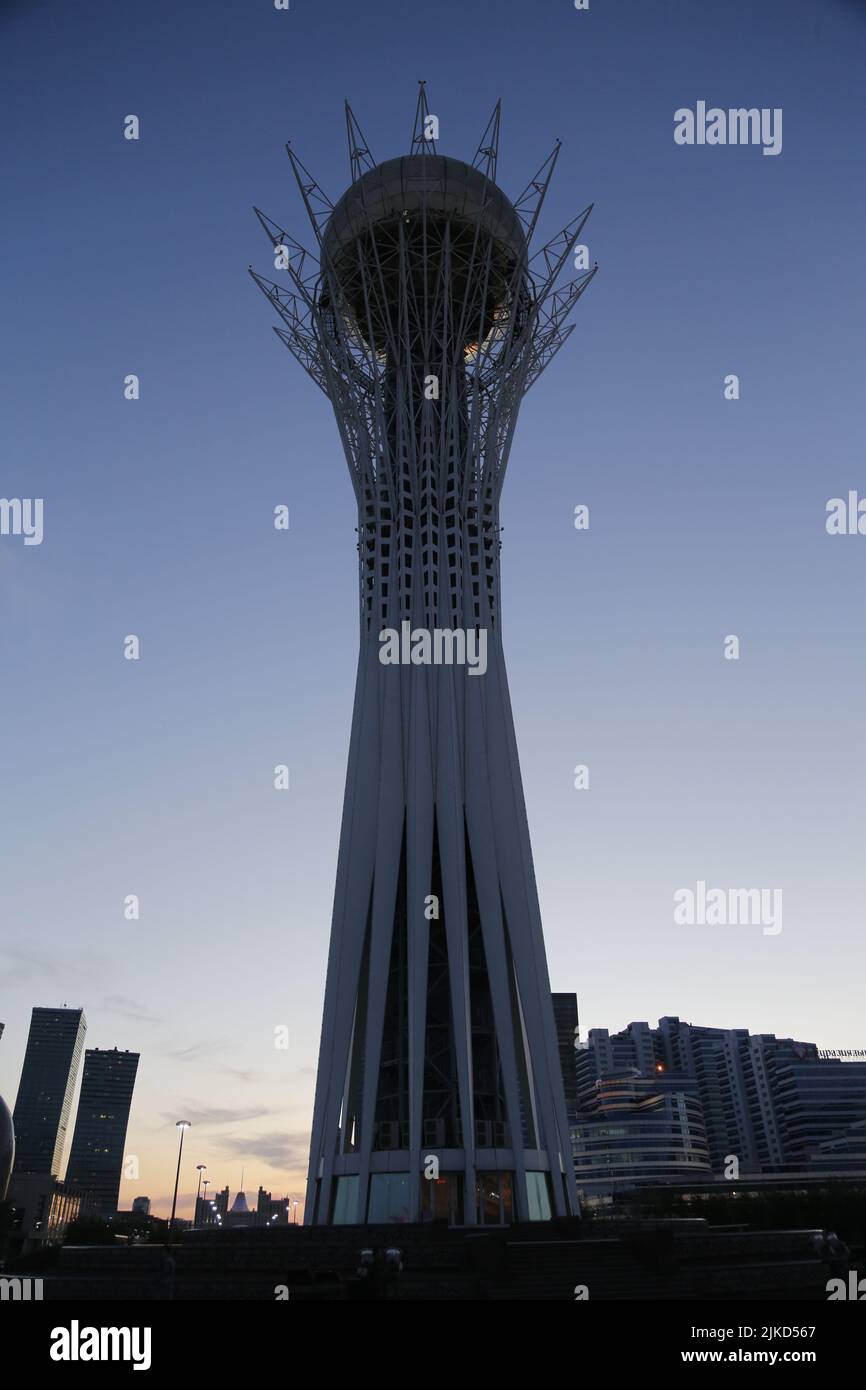 Nightly view on Baiterek, Бәйтерек, "Tree of Life" tower in Nur-Sultan ...
