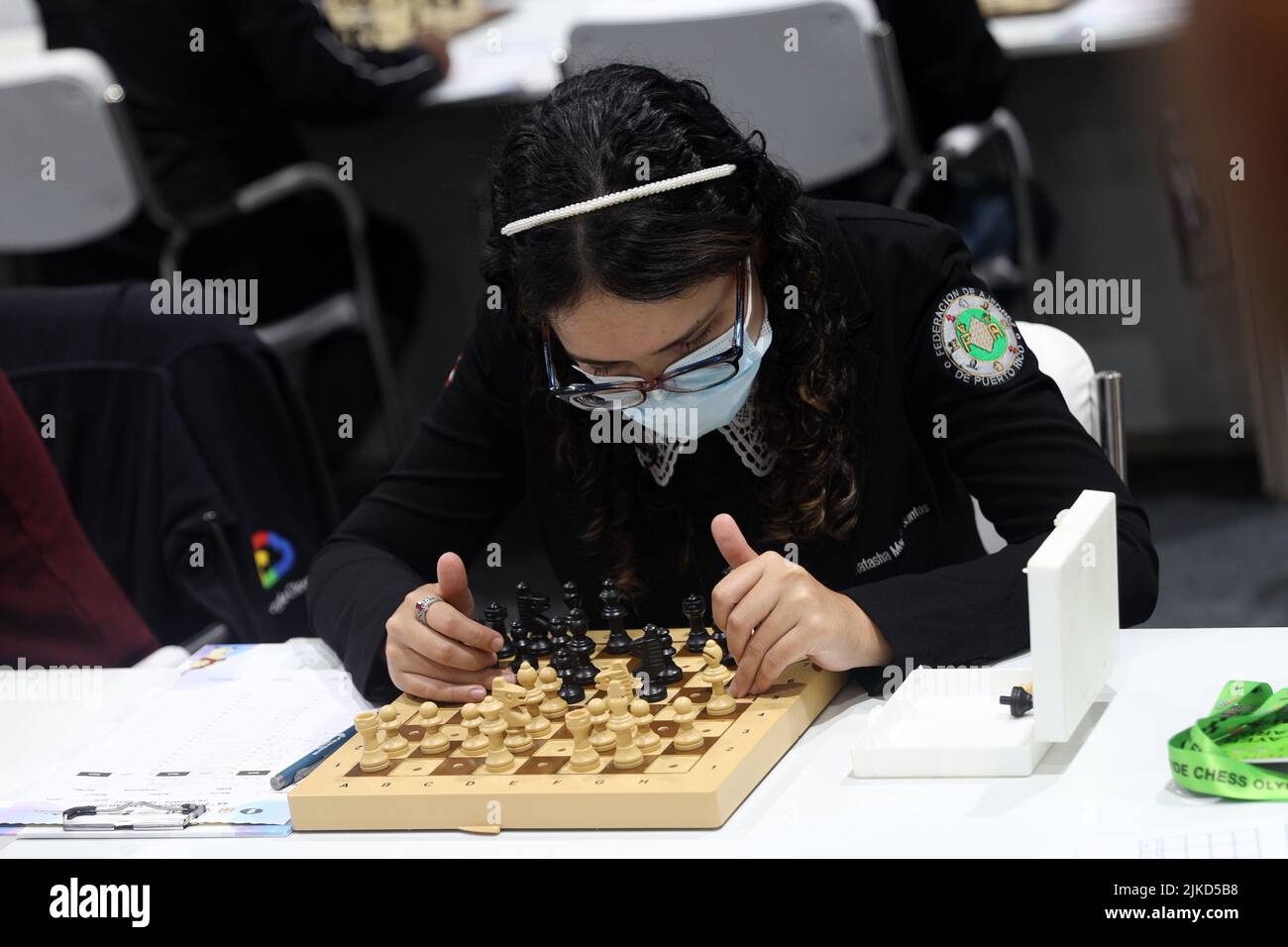 Chennai, Tamil Nadu, India. 1st Aug, 2022. A visually impaired  international chess player makes a move during the third round of the 44th  FIDE Chess Olympiad in Chennai. (Credit Image: © Sri