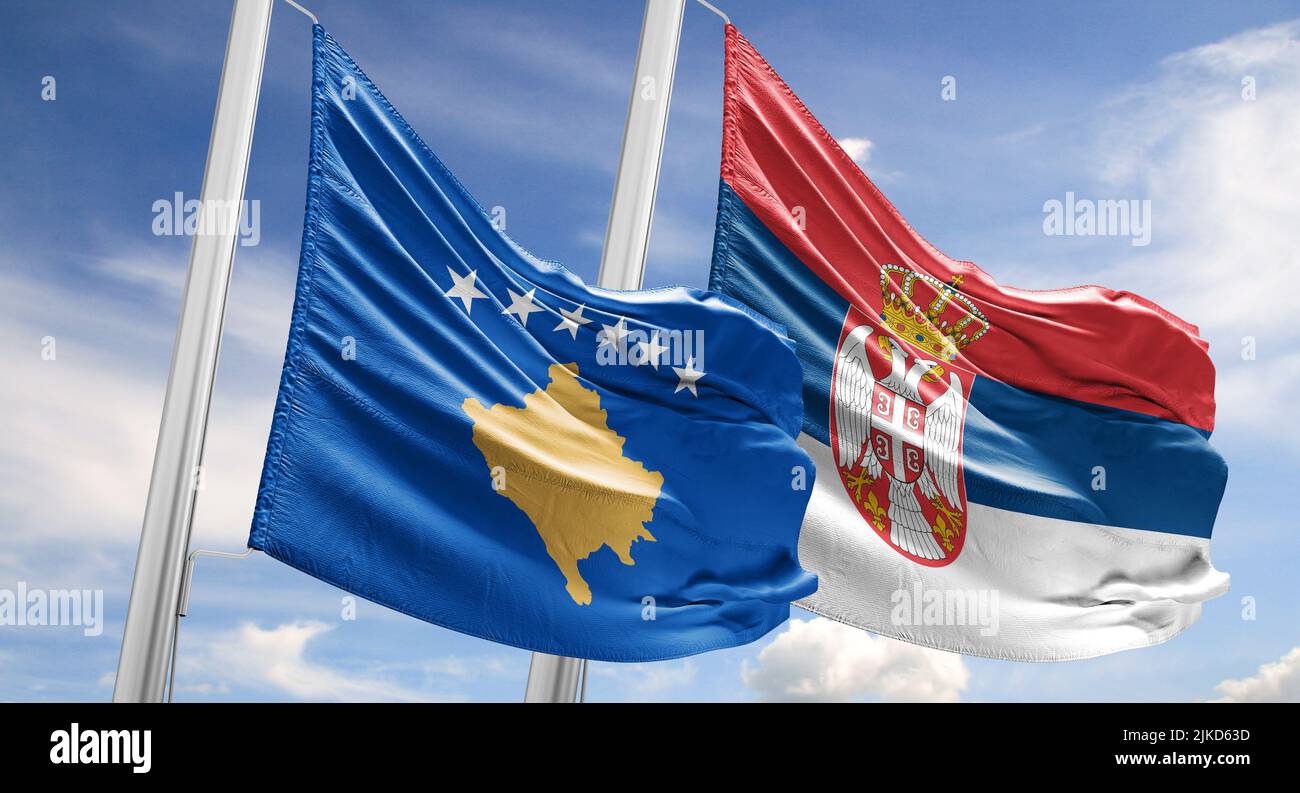 flag kosovo and flag serbia conflict kosovo and serbia Stock Photo