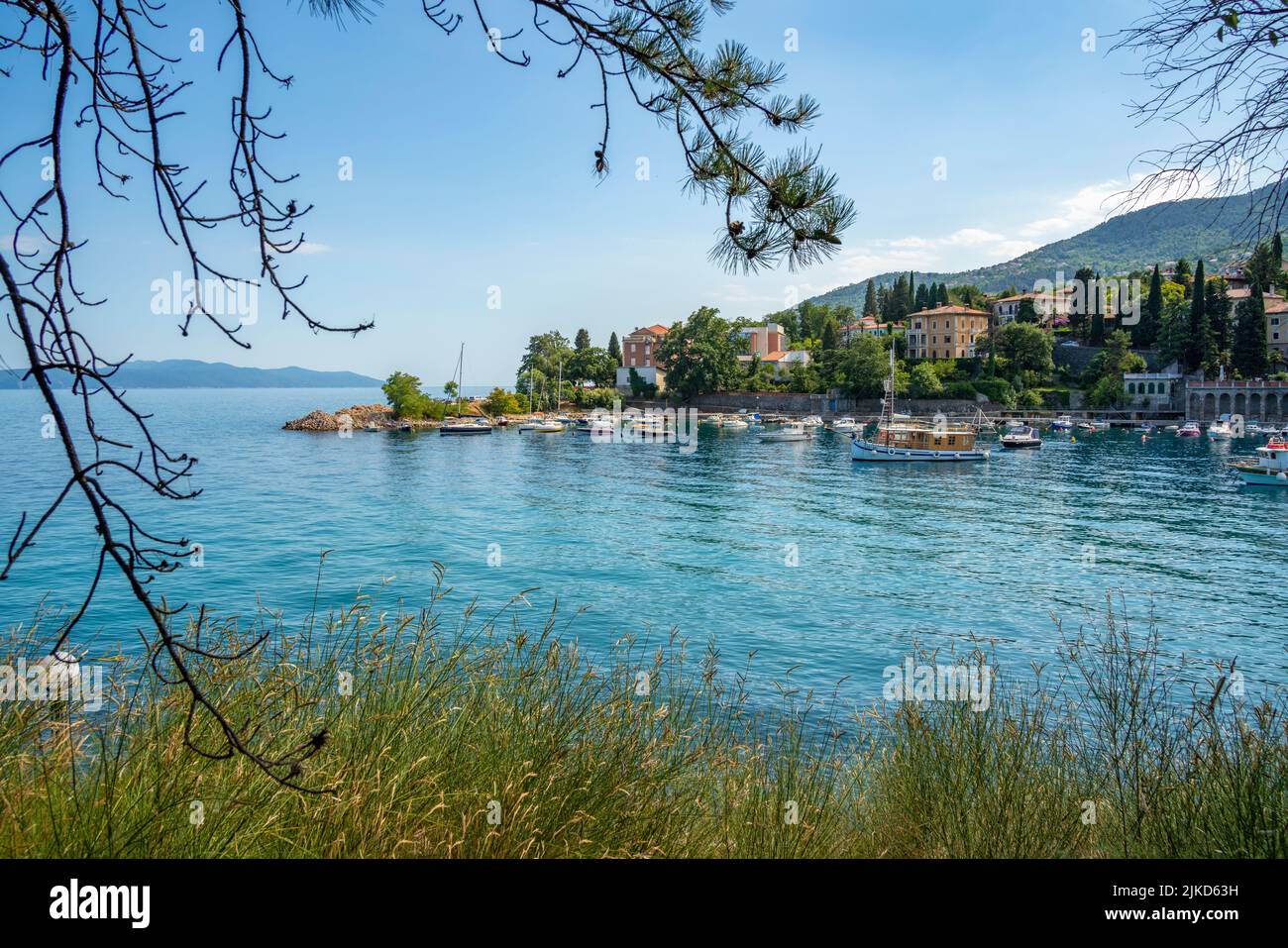 View of boats in the harbour at Ika, Ika, Kvarner Bay, Eastern Istria, Croatia, Europe Stock Photo