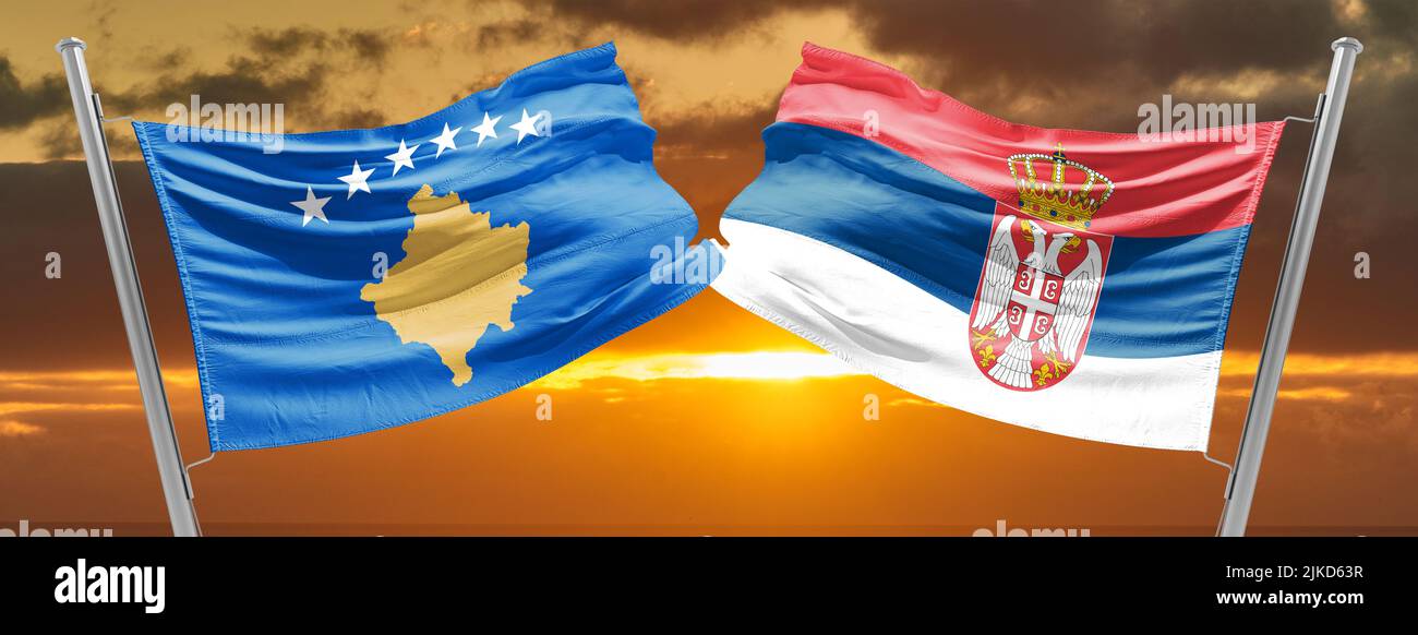 flag kosovo and flag serbia conflict kosovo and serbia Stock Photo