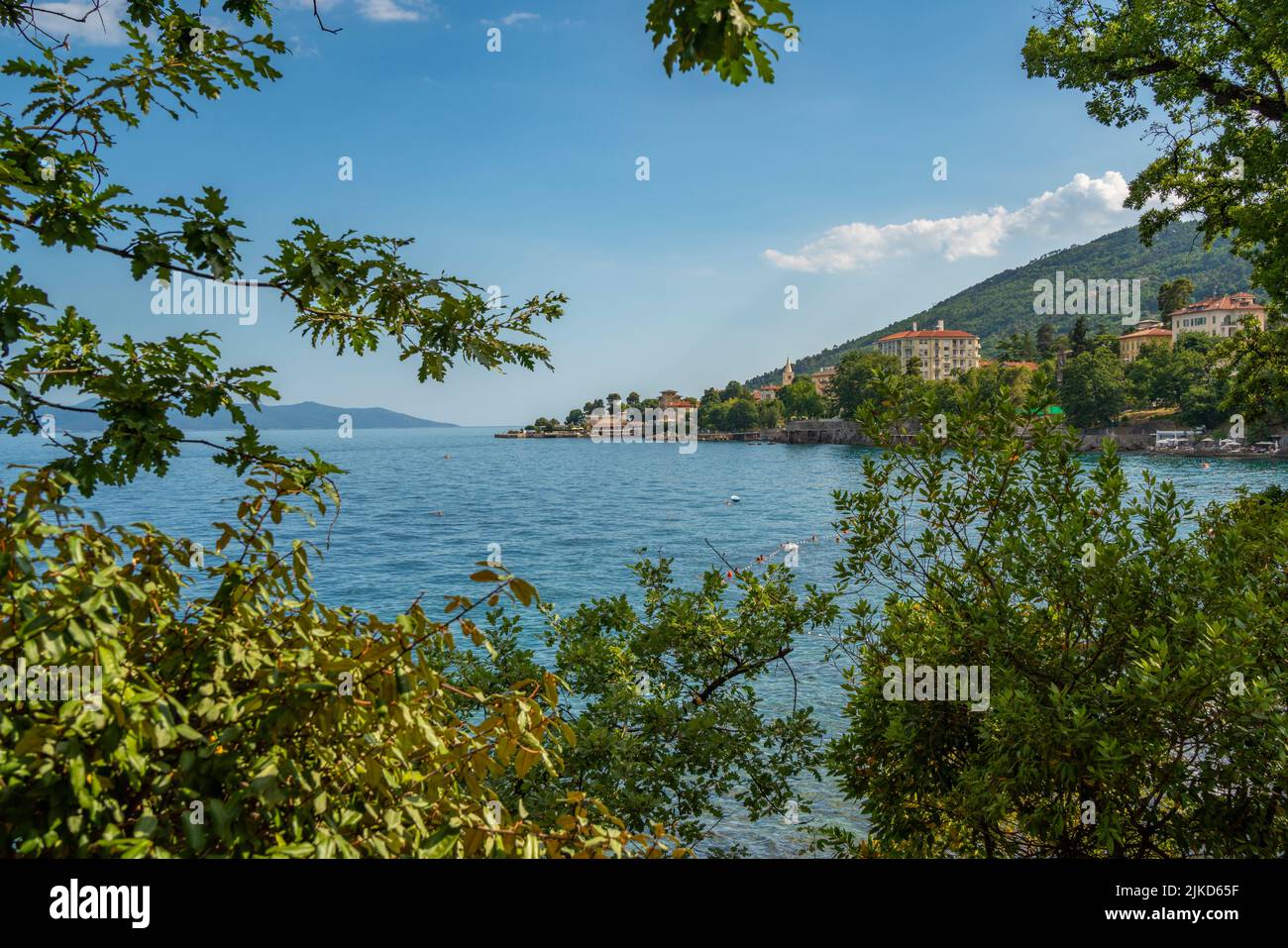 View of Lovran village and Adriatic Sea, Lovran, Kvarner Bay, Eastern Istria, Croatia, Europe Stock Photo