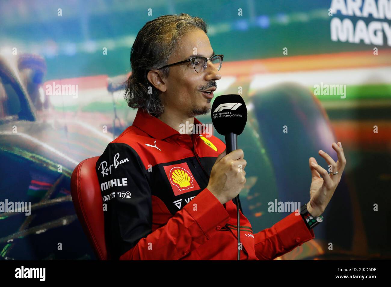Mogyorod, Hungary. July 30th 2022. Formula 1 Hungarian Grand Prix at Hungaroring, Hungary. Pictured: Laurent Mekies, Racing Director and Head of Track Area of Scuderia Ferrari during press conference © Piotr Zajac/Alamy Live News Stock Photo