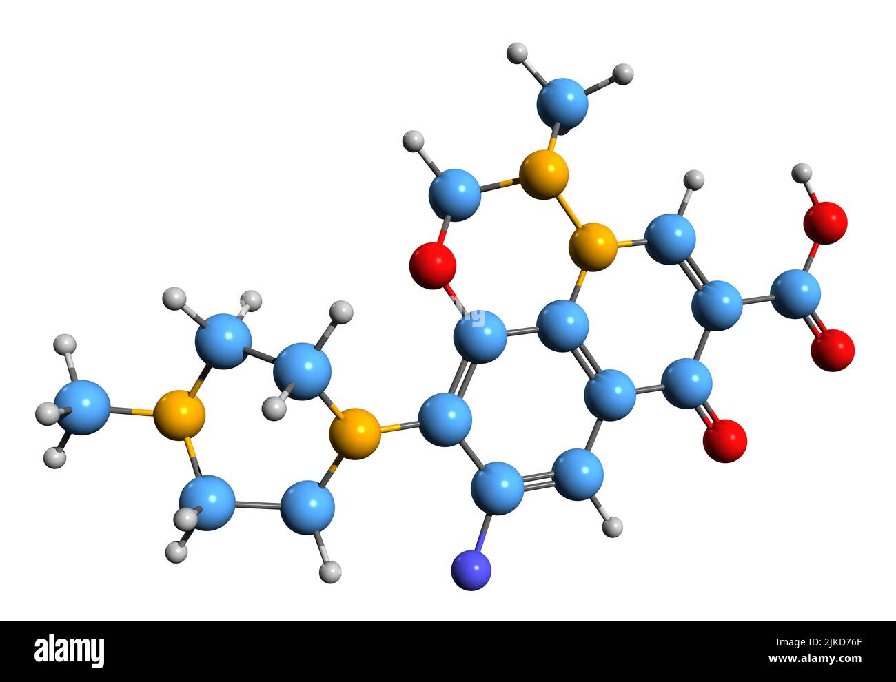 3D image of Marbofloxacin skeletal formula - molecular chemical structure of  fluoroquinolone antibiotic isolated on white background Stock Photo