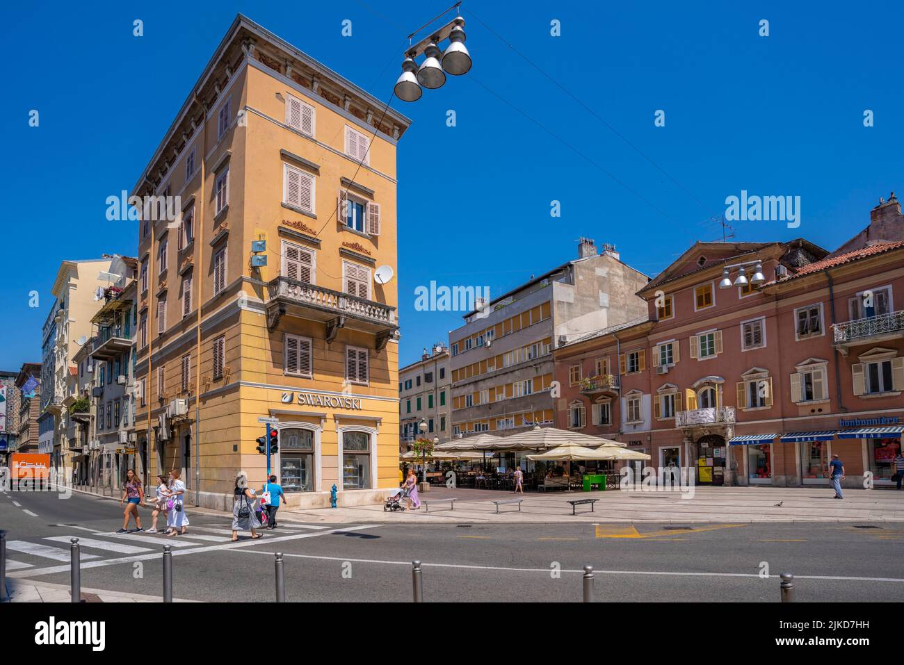 View of restaurant and ornate architecture on the Korzo, Rijeka, Croatia, Europe Stock Photo