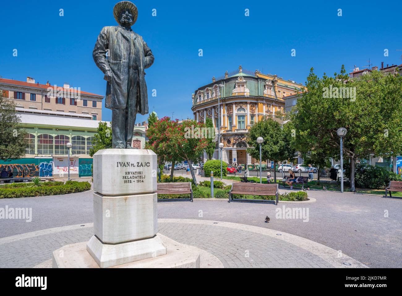 View of Ivan Zajc statue in Theatre Park and surrounding buildings, Rijeka, Croatia, Europe Stock Photo