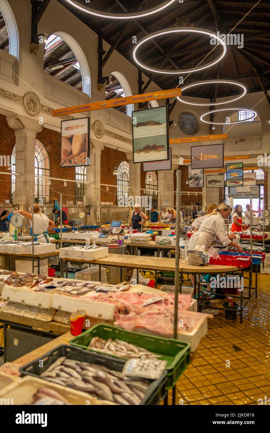 View of interior of fish market at the Central Market, Rijeka, Croatia, Europe Stock Photo
