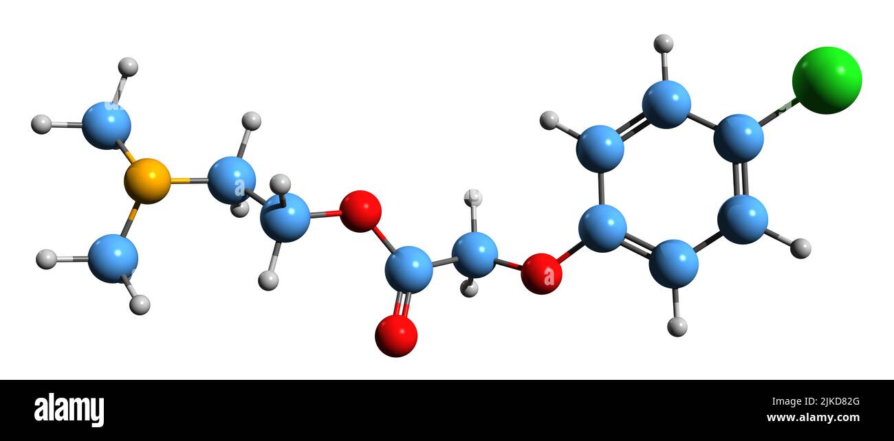 3D image of Meclofenoxate skeletal formula - molecular chemical structure of  cholinergic nootropic isolated on white background Stock Photo