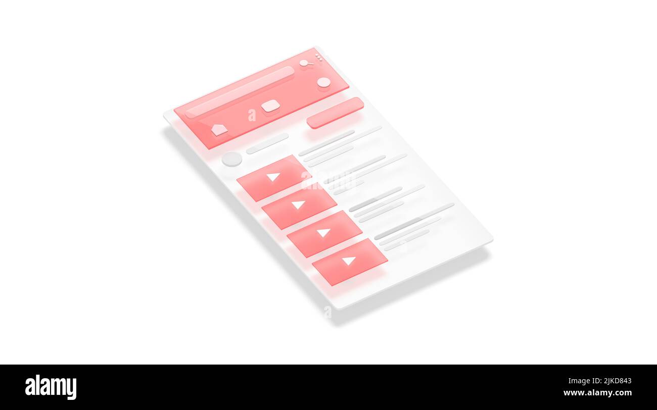 Video player interface search and list frame mockup, side view Stock Photo