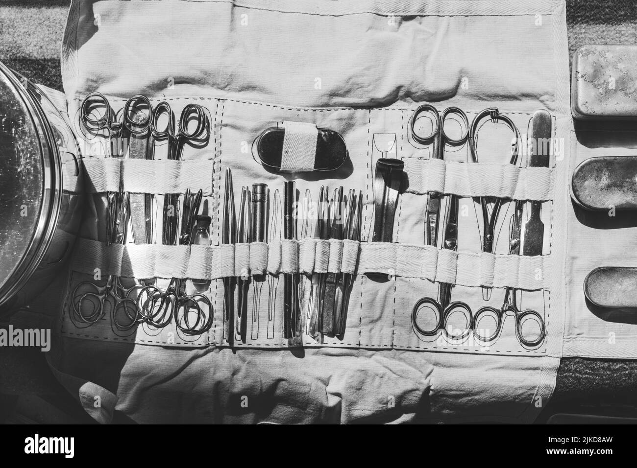 Old Medical And Surgical Instruments. Many Surgical Instruments For