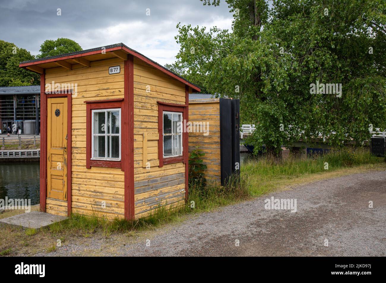 Old wooden guard booth in Suomenlinna district of Helsinki, Finland Stock Photo