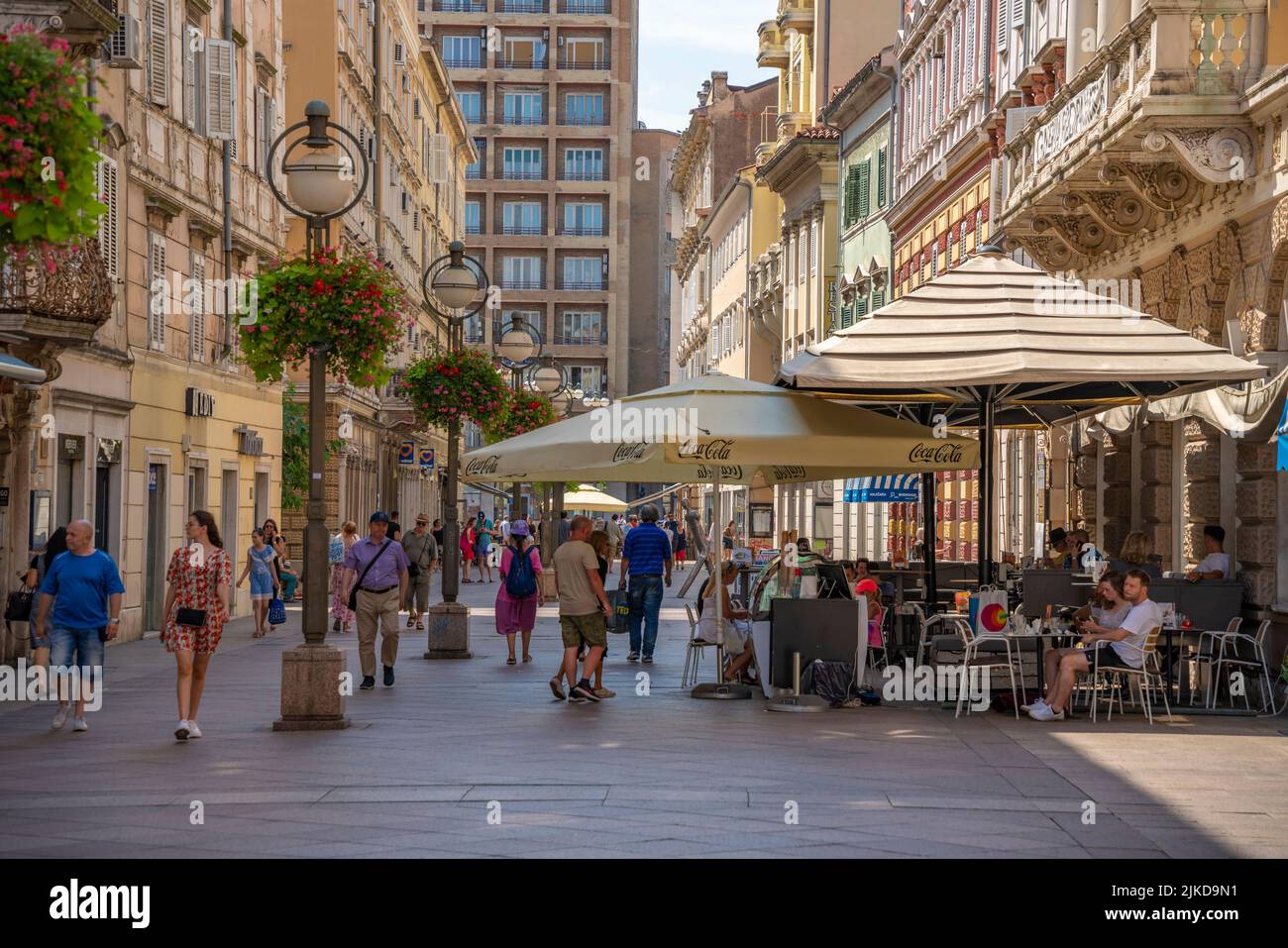 View of restaurants and shops on the Korzo, Rijeka, Croatia, Europe Stock Photo