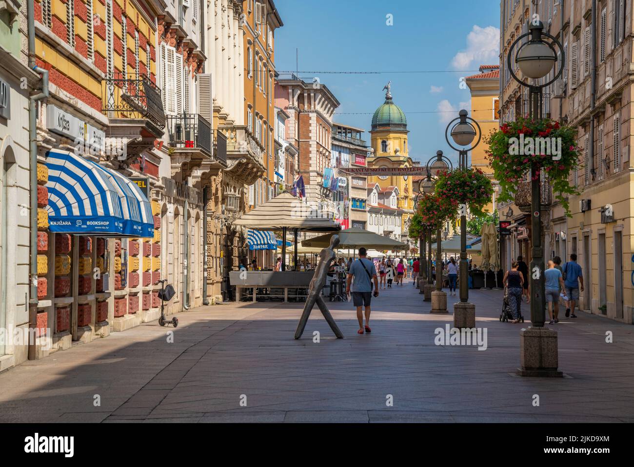 View of baroque style City Clock Tower and shops on the Korzo, Rijeka, Croatia, Europe Stock Photo