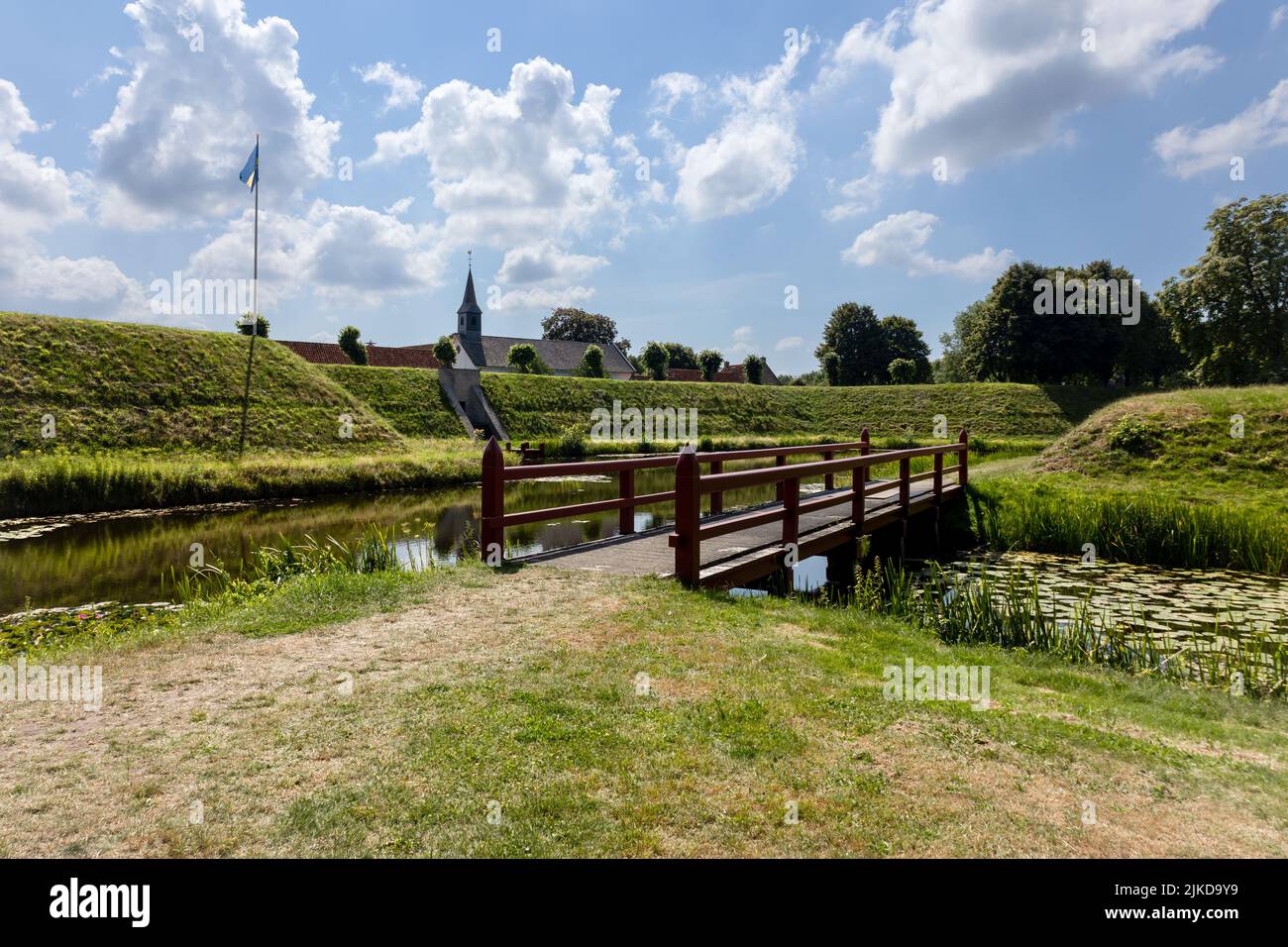 View of the outside of the village called Boertange, a fortified village made in the shape of a star, province of Groningen, the Netherlands Stock Photo