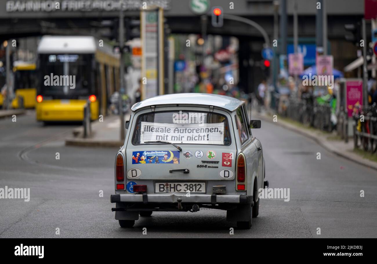 Berlin, Germany. 01st Aug, 2022. A Trabant with the inscription