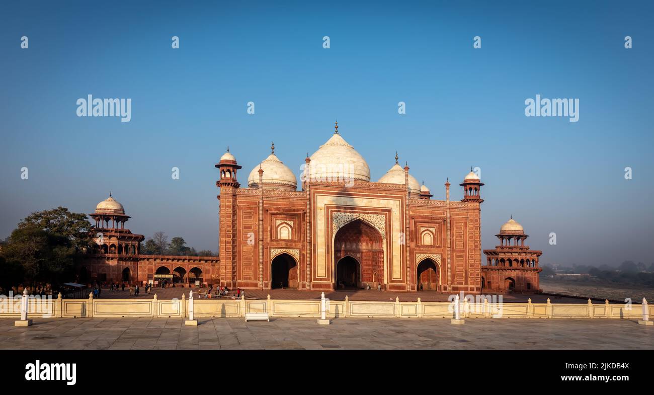 Red Stone Mosque on the Right Wing of the Taj Mahal, India. Stock Photo