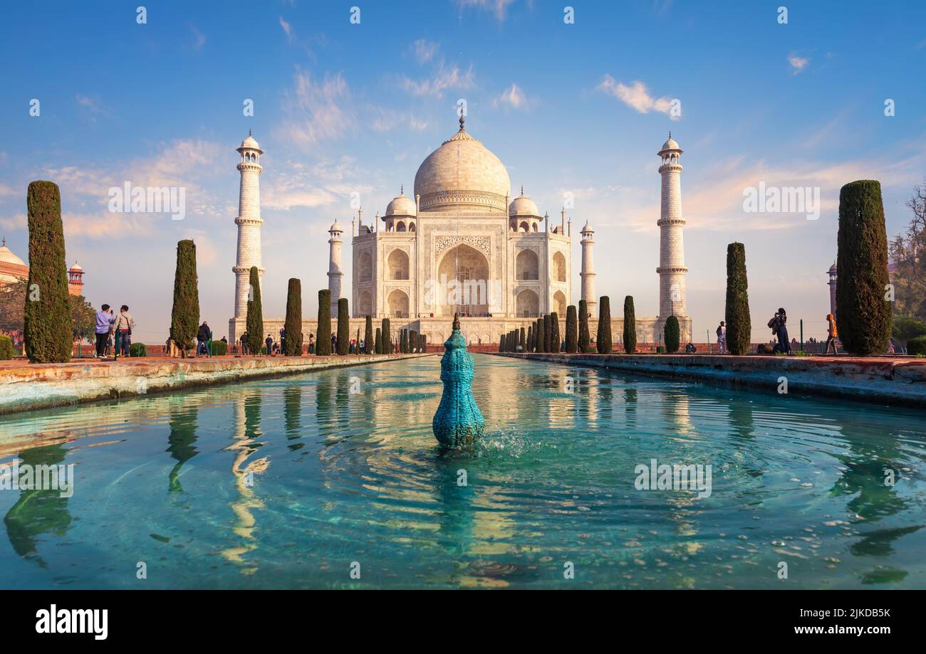 Taj Mahal monument, beautiful day view, India. Stock Photo